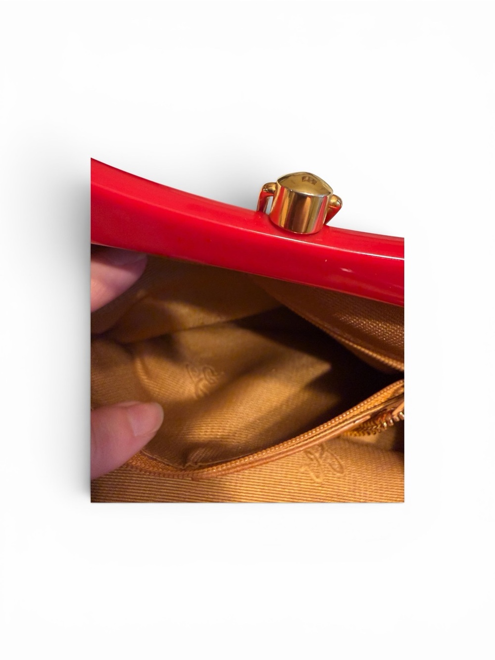 Vintage Sonia Rykiel Red Handheld Leather Kisslock Pouch/Clutch - Picture 8 of 10
